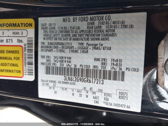 3LN6L2G90GR617213 Lincoln MKZ