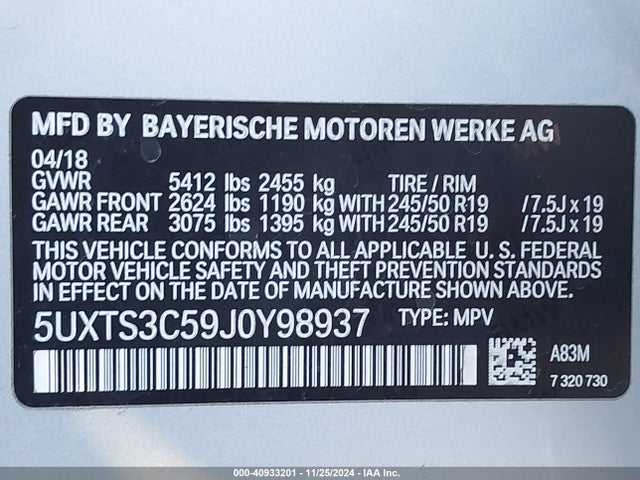 5UXTS3C59J0Y98937 BMW X3 M40i