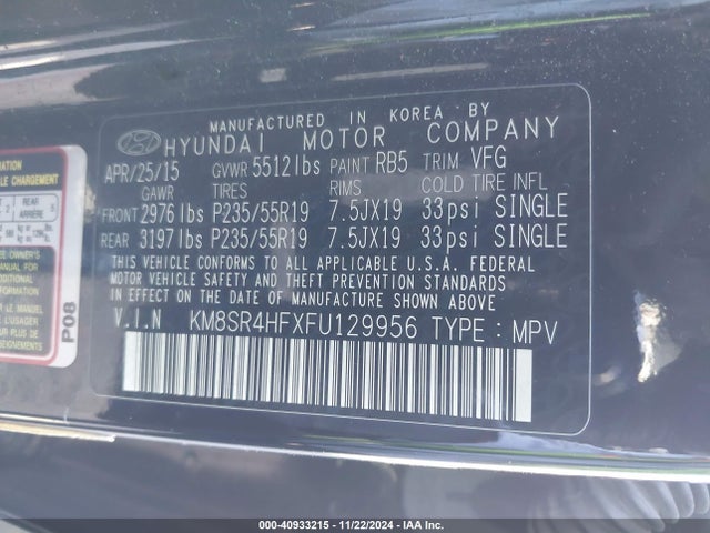 Hyundai Santa Fe Gls 2015 KM8SR4HFXFU129956 Image 9