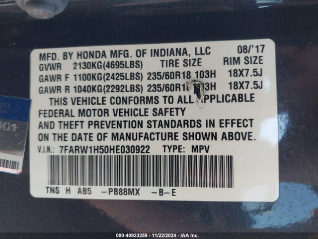 Honda CR-V EX 2017 7FARW1H50HE030922 Image 9