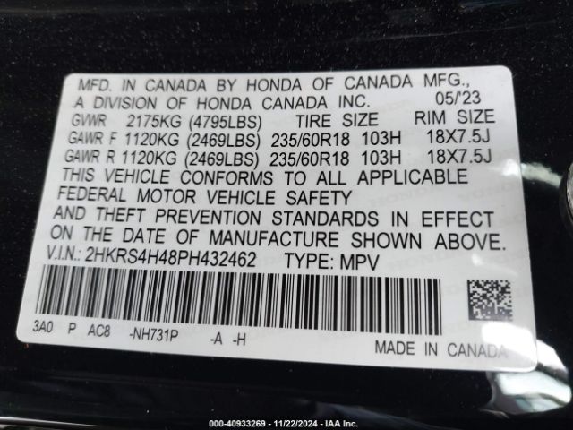 2HKRS4H48PH432462 Honda Cr-v Ex Awd