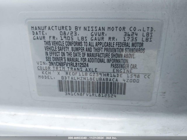 Nissan Versa 1.6 Sr 2024 3N1CN8FV1RL812524 Image 9