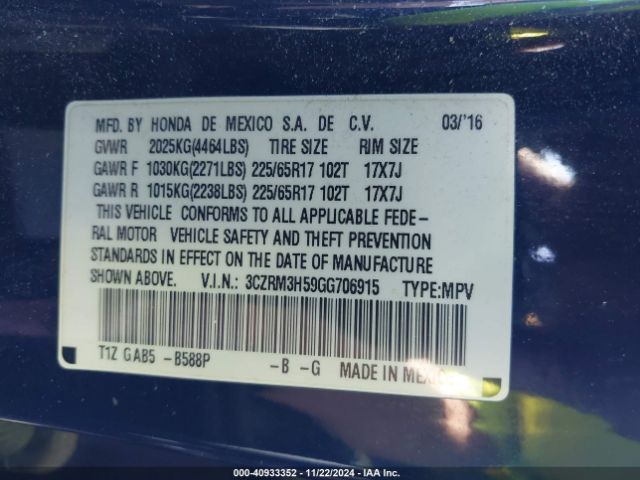 3CZRM3H59GG706915 Honda CR-V EX