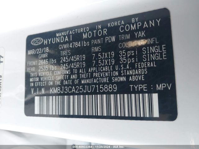 KM8J3CA25JU715889 Hyundai Tucson Value