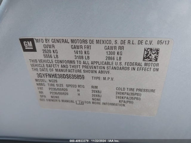 2013 CADILLAC SRX 3GYFNHE38DS635859 Photo 8