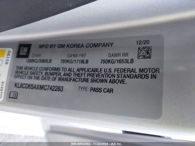 KL8CD6SAXMC742283 Chevrolet Spark Fwd 1lt Automatic