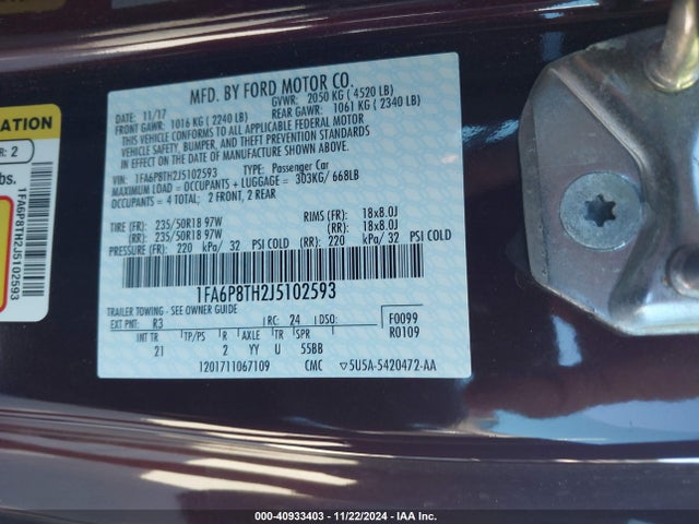 Ford Mustang Ecoboost 2018 1FA6P8TH2J5102593 Image 9