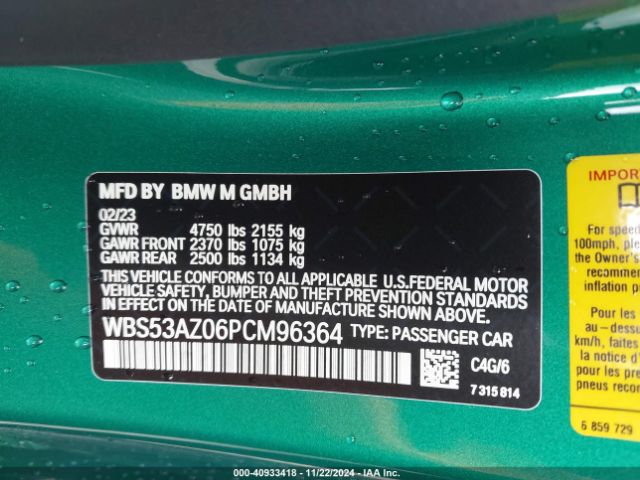 WBS53AZ06PCM96364 BMW M4 Coupe