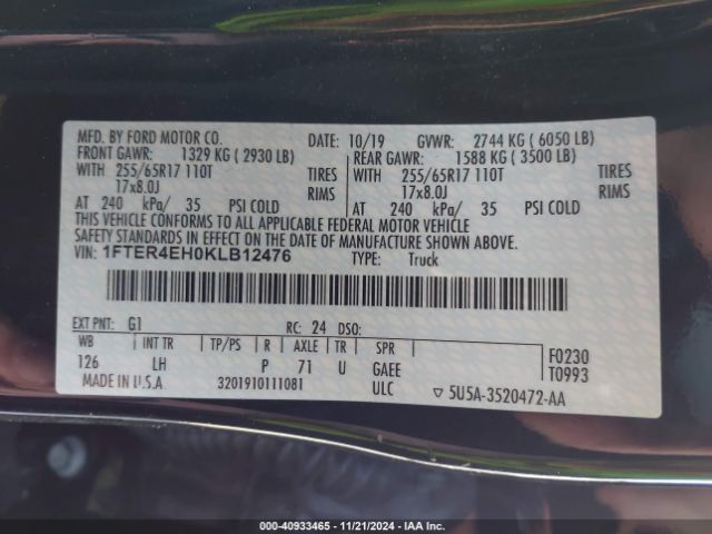 1FTER4EH0KLB12476 Ford Ranger Xlt