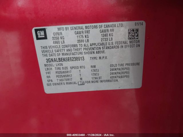 2GNALBEK6E6238913 Chevrolet EQUINOX 1LT