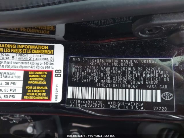 2020 TOYOTA AVALON HYBRID 4T1D21FB8LU018667 Photo 8