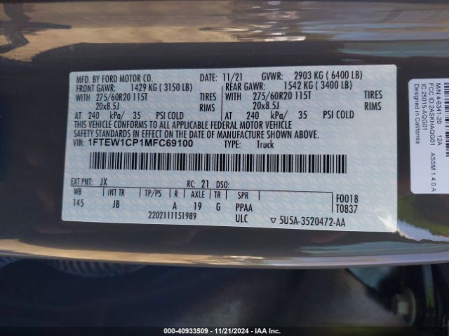 1FTEW1CP1MFC69100 Ford F-150 Xl