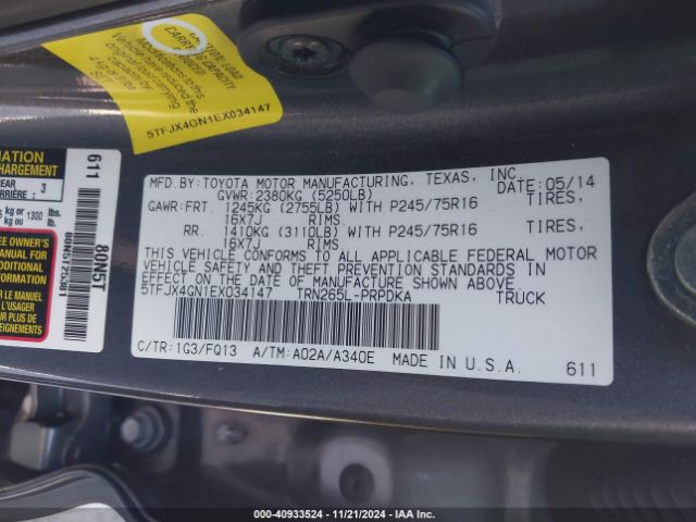 5TFJX4GN1EX034147 Toyota Tacoma Prerunner