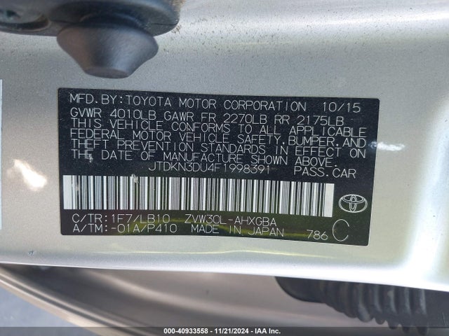 JTDKN3DU4F1998391 Toyota Prius