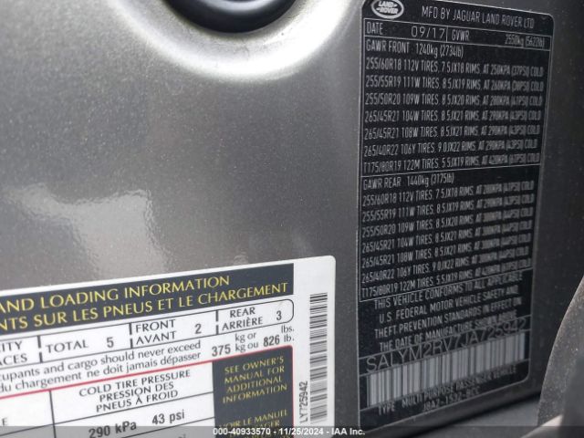 SALYM2RV7JA725942 Land Rover Range Rover Velar P380 First Edition/p380 Hse R-dynamic