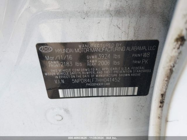 5NPD84LF7HH041452 Hyundai ELANTRA SE