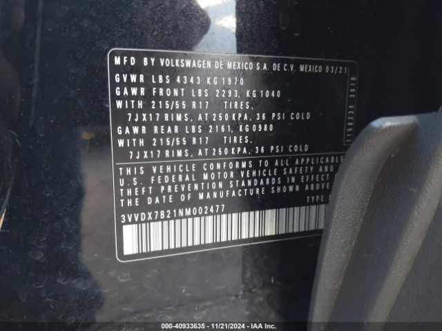 3VVDX7B21NM002477 Volkswagen Taos 1.5t S
