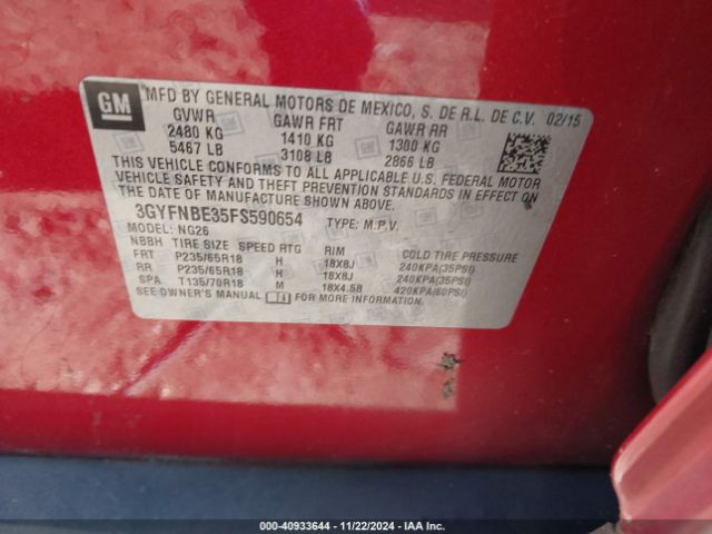 3GYFNBE35FS590654 Cadillac Srx Luxury Collection