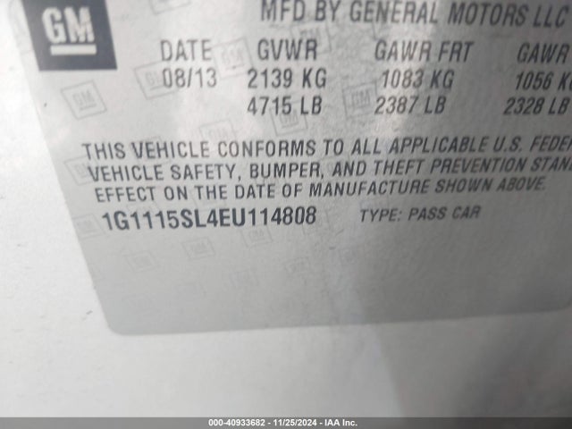 Chevrolet IMPALA 1LT 2014 1G1115SL4EU114808 Image 9