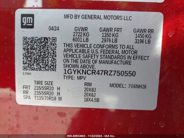 1GYKNCR47RZ750550 Cadillac Xt5 Fwd Premium Luxury