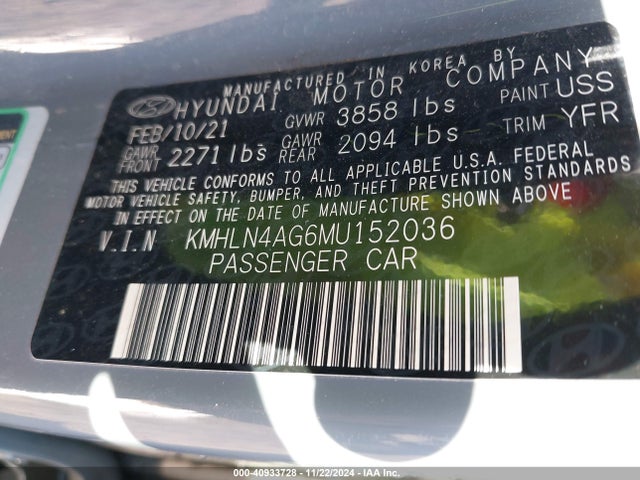 Hyundai ELANTRA SEL 2021 KMHLN4AG6MU152036 Image 9