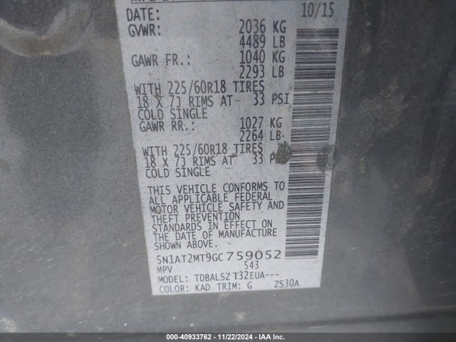 Nissan Rogue Sl 2016 5N1AT2MT9GC759052 Image 9