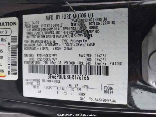 Ford Fusion Hybrid S 2016 3FA6P0UU8GR176166 Image 9