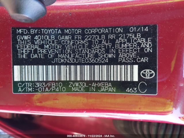 JTDKN3DU1E0360524 Toyota Prius