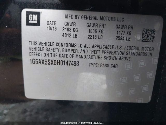 1G6AX5SX5H0147498 Cadillac CTS LUXURY