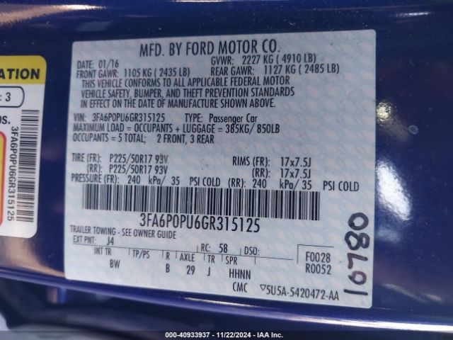 3FA6P0PU6GR315125 Ford Fusion Energi Se Luxury