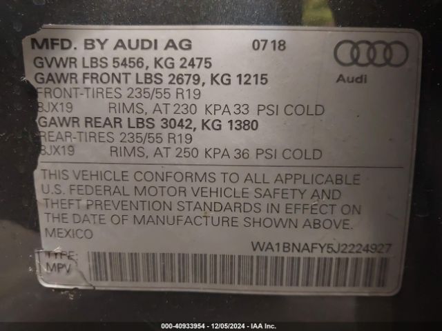 WA1BNAFY5J2224927 Audi Q5 2.0t Premium