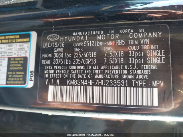 KM8SN4HF7HU233531 Hyundai Santa Fe Limited