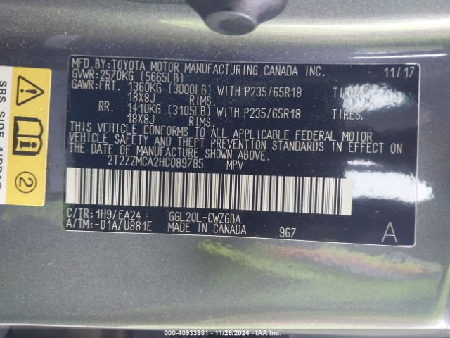 2T2ZZMCA2HC089785 Lexus RX 350