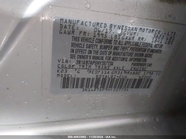 Nissan SENTRA S 2017 3N1AB7AP9HY357734 Image 9