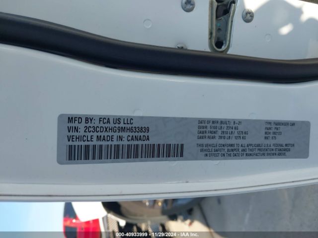 2C3CDXHG9MH633839 Dodge Charger Gt Rwd