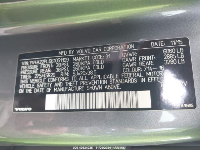 YV4A22PL6G1051109 Volvo Xc90 T6 Inscription