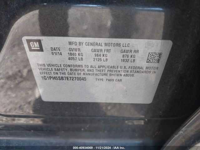 1G1PH5SB7E7270045 Chevrolet Cruze Eco Auto