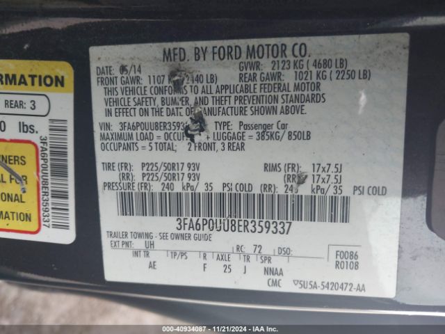 3FA6P0UU8ER359337 Ford Fusion Hybrid S