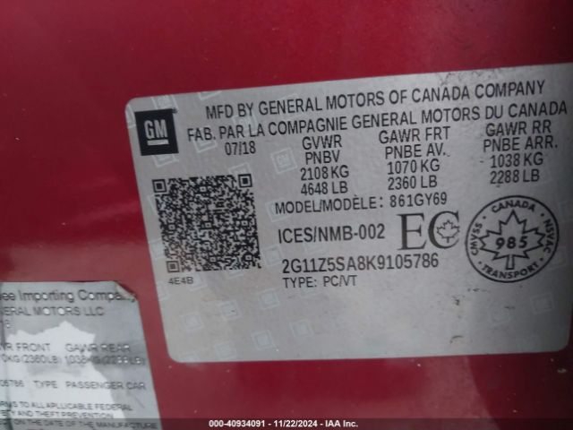 2G11Z5SA8K9105786 Chevrolet IMPALA LT