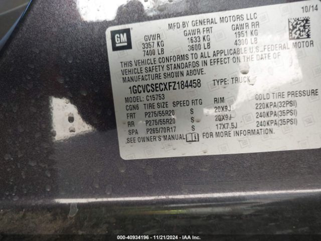 1GCVCSECXFZ184458 Chevrolet Silverado 1500 1lz