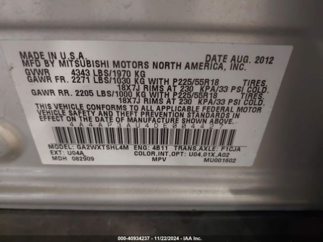 2013 MITSUBISHI OUTLANDER SPORT 4A4AP3AU4DE004427 Photo 8