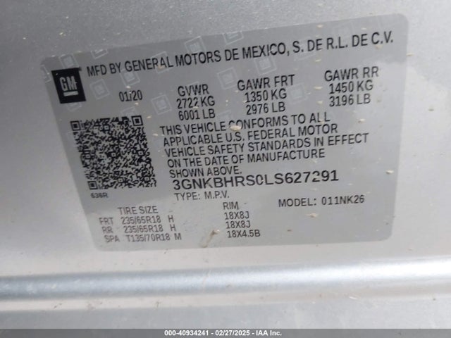 3GNKBHRS0LS627291 Chevrolet Blazer Awd 2lt