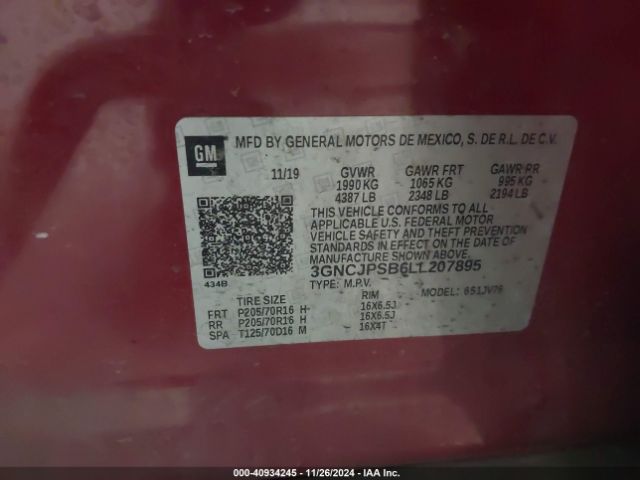 3GNCJPSB6LL207895 Chevrolet Trax Awd Lt