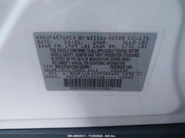 3N1CP5BV2ML532067 Nissan Kicks S Xtronic Cvt