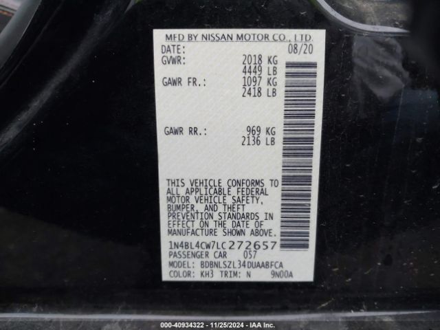 1N4BL4CW7LC272657 Nissan Altima Sr Intelligent Awd