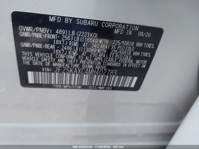 JF2SKAXC4MH402783 Subaru Forester Touring