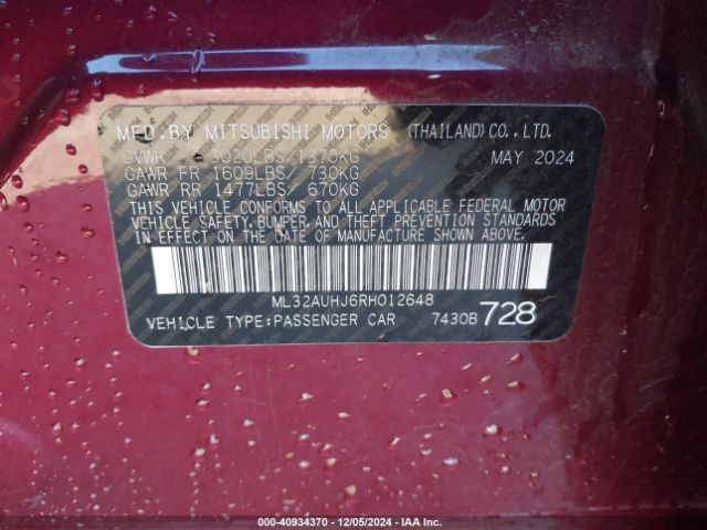 ML32AUHJ6RH012648 Mitsubishi MIRAGE ES