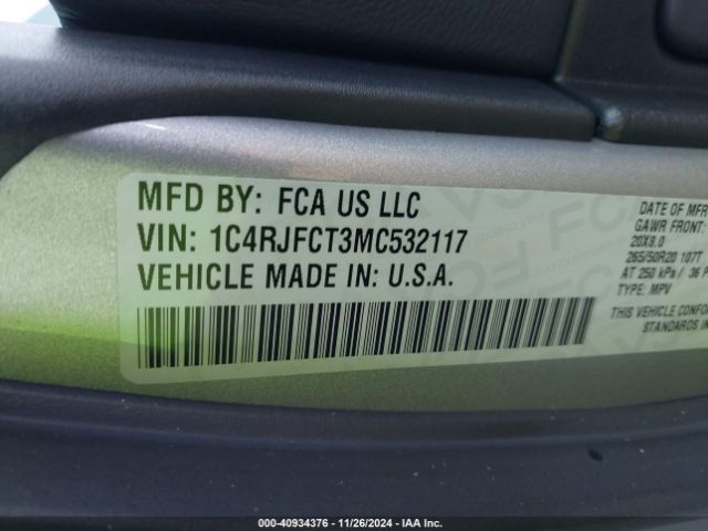 1C4RJFCT3MC532117 Jeep Grand Cherokee Overland 4x4