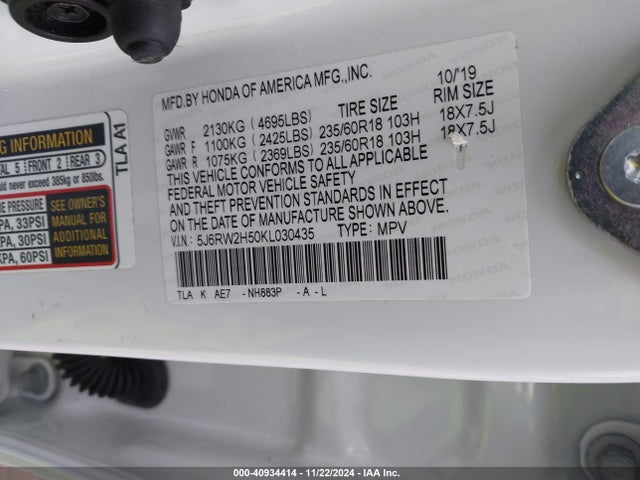 Honda CR-V EX 2019 5J6RW2H50KL030435 Image 9