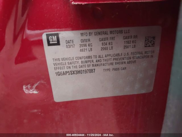 1G6AP5SX3H0197087 Cadillac Cts Standard